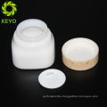 50g empty square cream cosmetic white glass ceramic jar with wood cap